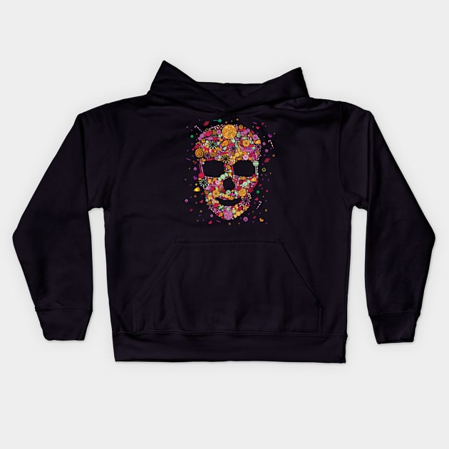 Niche Skull Island Mod Art  Candy Skull Kids Hoodie by LailaLittlerwm